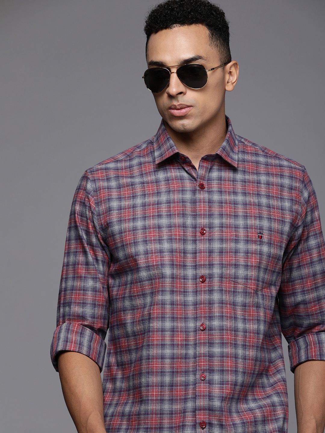 

Louis Philippe Sport Slim Fit Pure Cotton Checked Casual Shirt, Purple