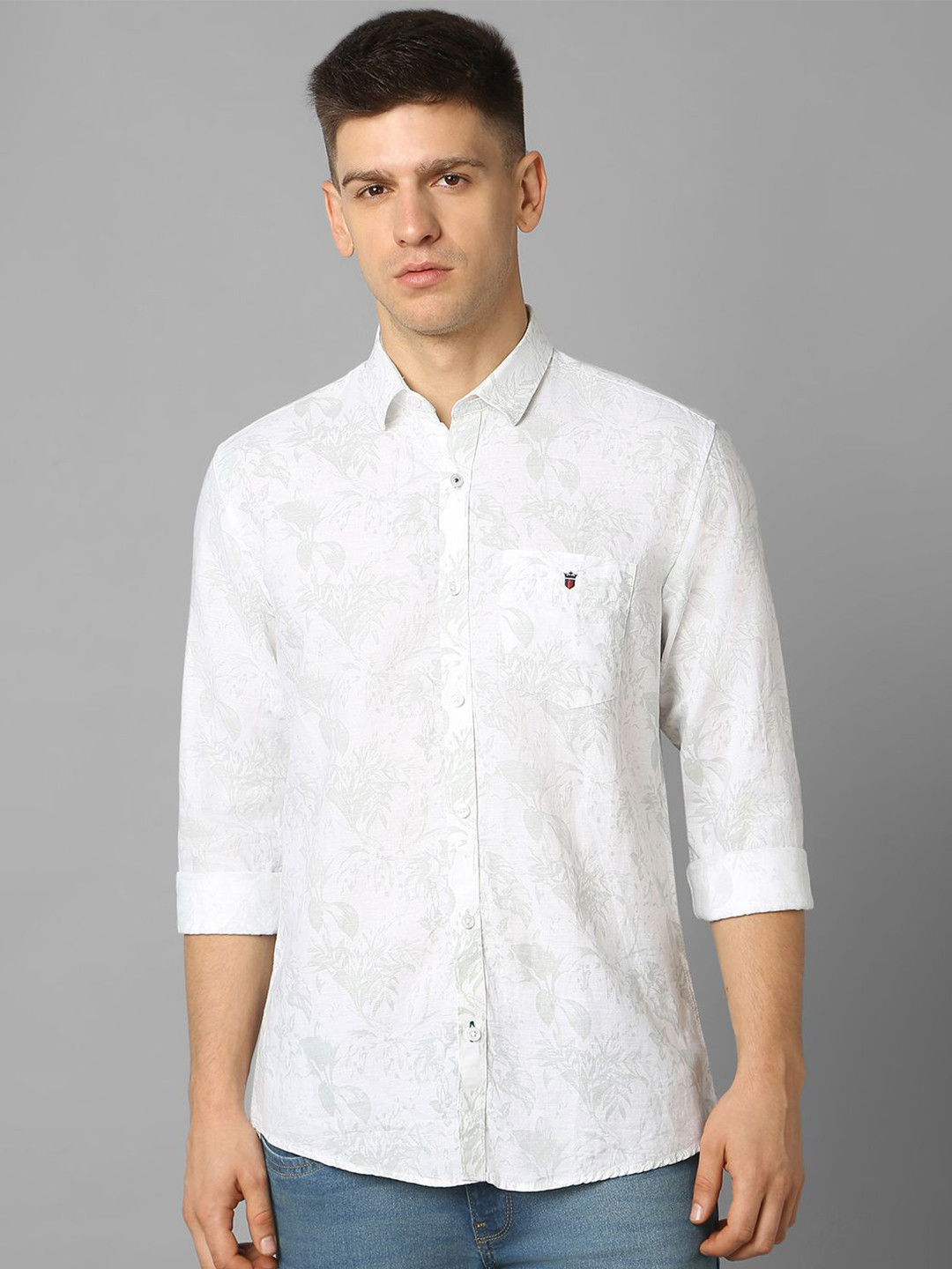 

Louis Philippe Sport Men Spread Collar Floral Printed Cotton Slim Fit Casual Shirt, White