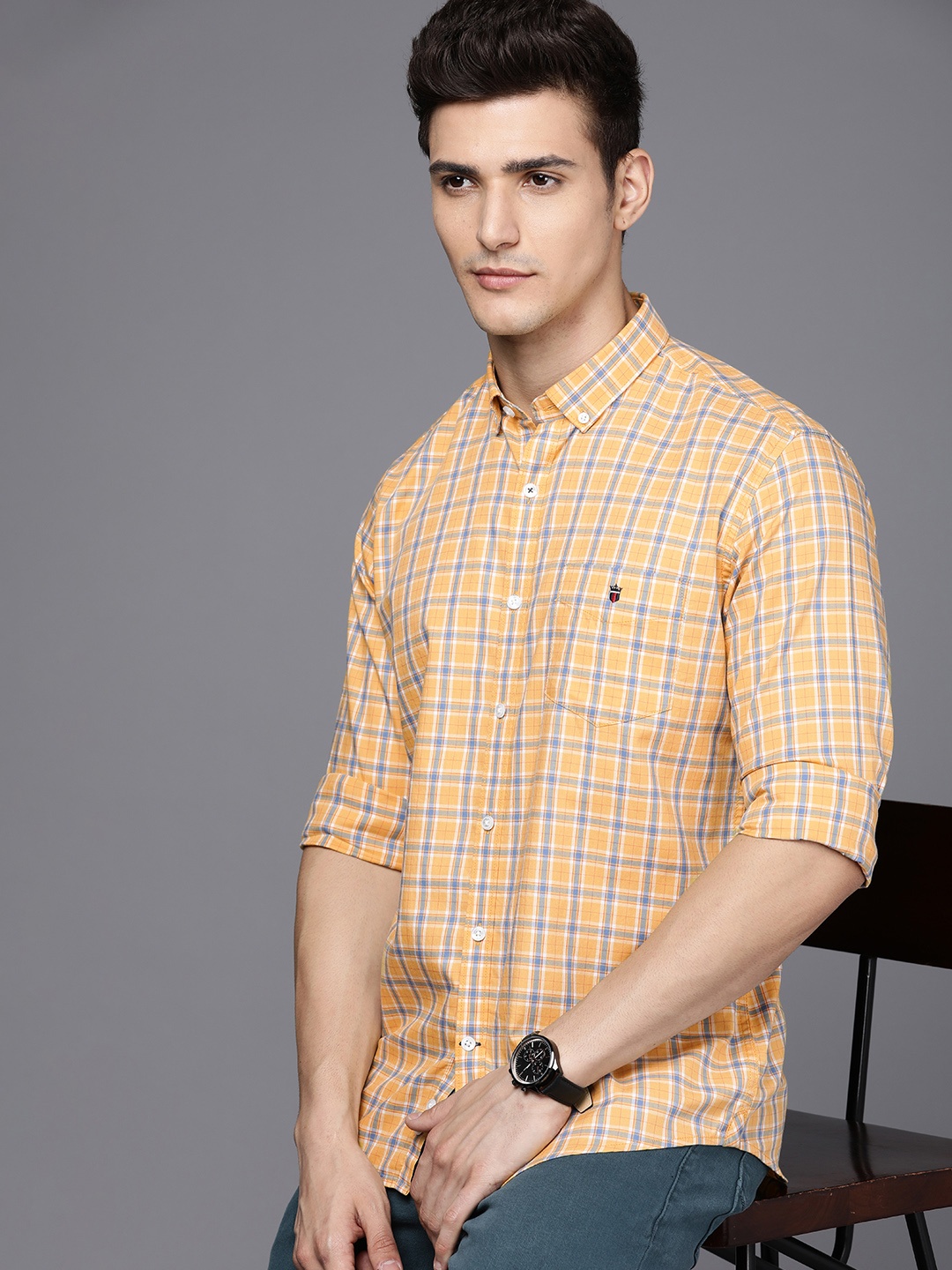 

Louis Philippe Sport Pure Cotton Slim Fit Checked Casual Shirt, Yellow