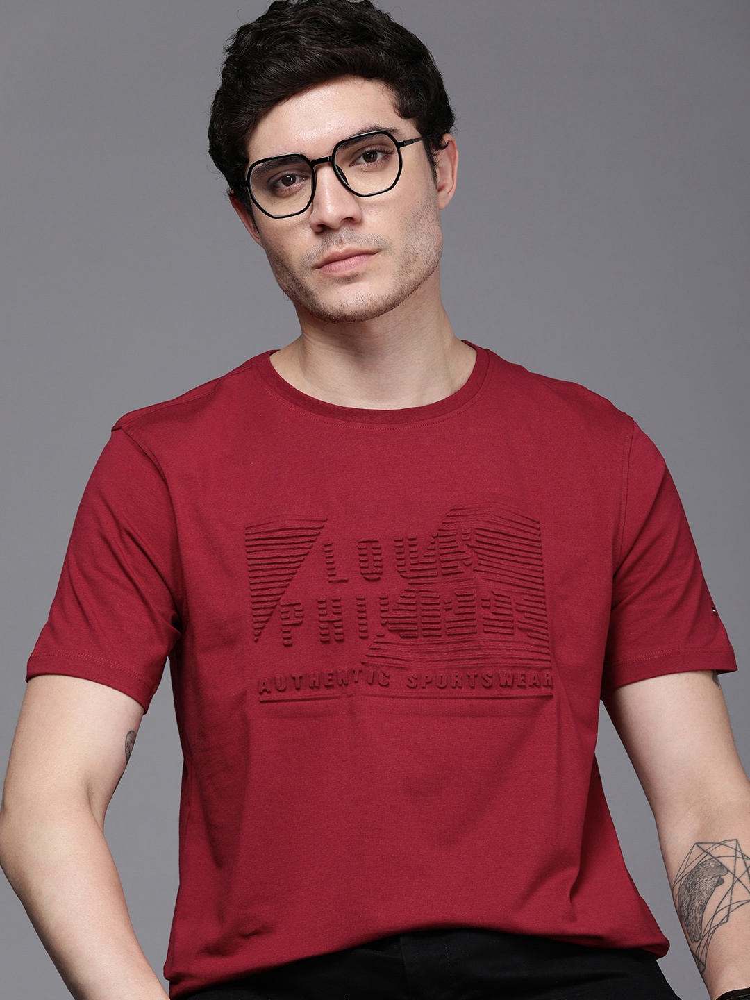 

Louis Philippe Sport Embossed Brand Logo T-shirt, Red