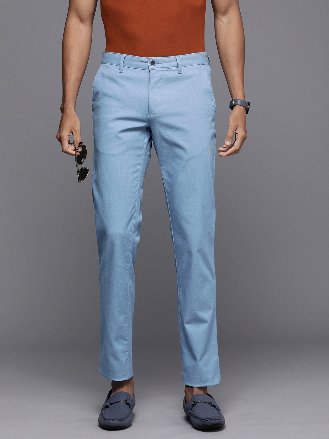 

Louis Philippe Sport Men Textured Slim Fit Low-Rise Chinos, Blue