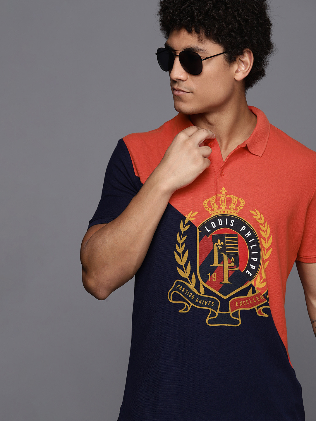

Louis Philippe Sport Brand Logo Print Cotton Slim Fit Polo T-shirt, Orange