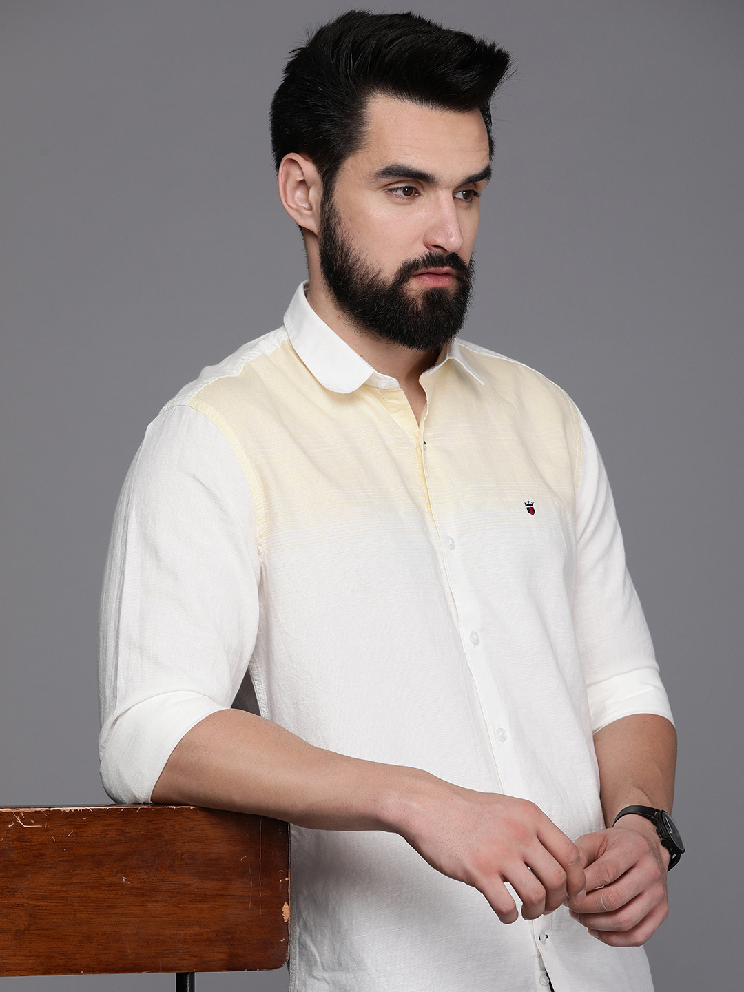 

Louis Philippe Sport Men Slim Fit Horizontal Striped Casual Shirt, Yellow