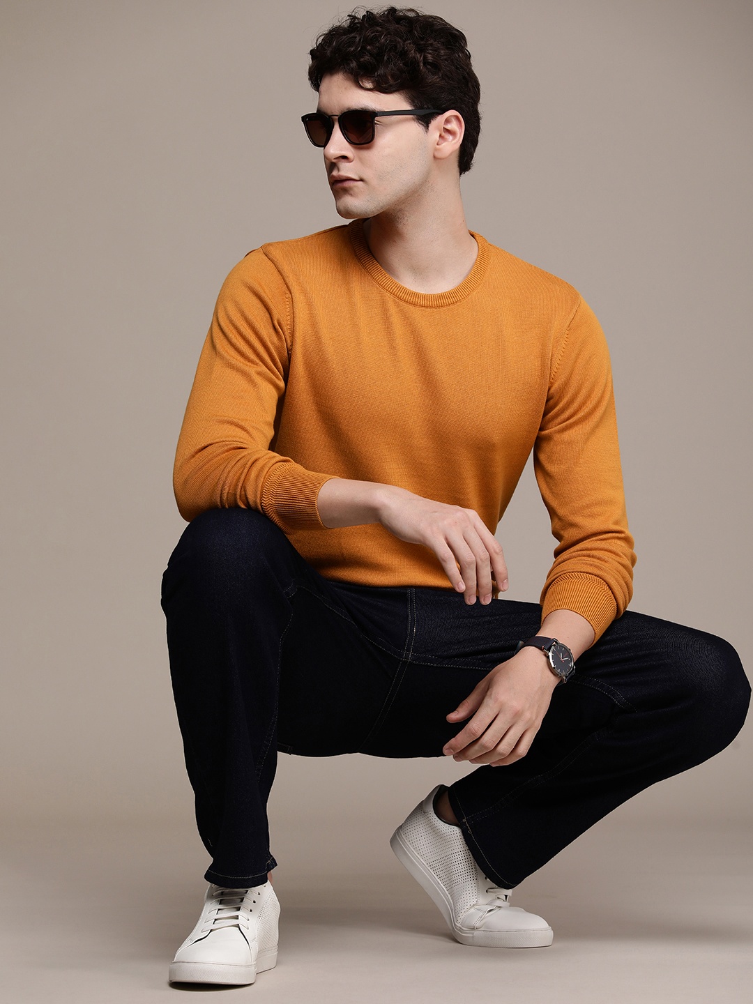 

French Connection Pure Cotton Long Sleeves Knitted Pullover, Mustard