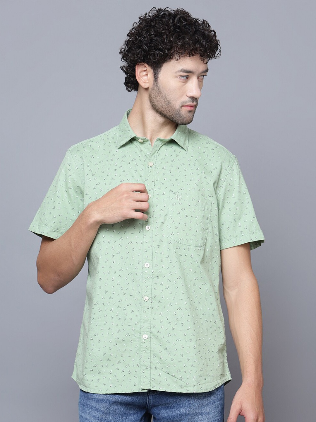 

Cantabil Floral Printed Casual Cotton Shirt, Green