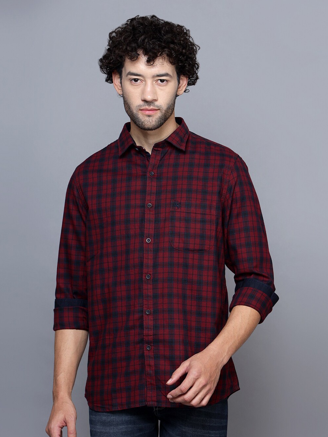 

Cantabil Tartan Checks Checked Casual Cotton Shirt, Maroon