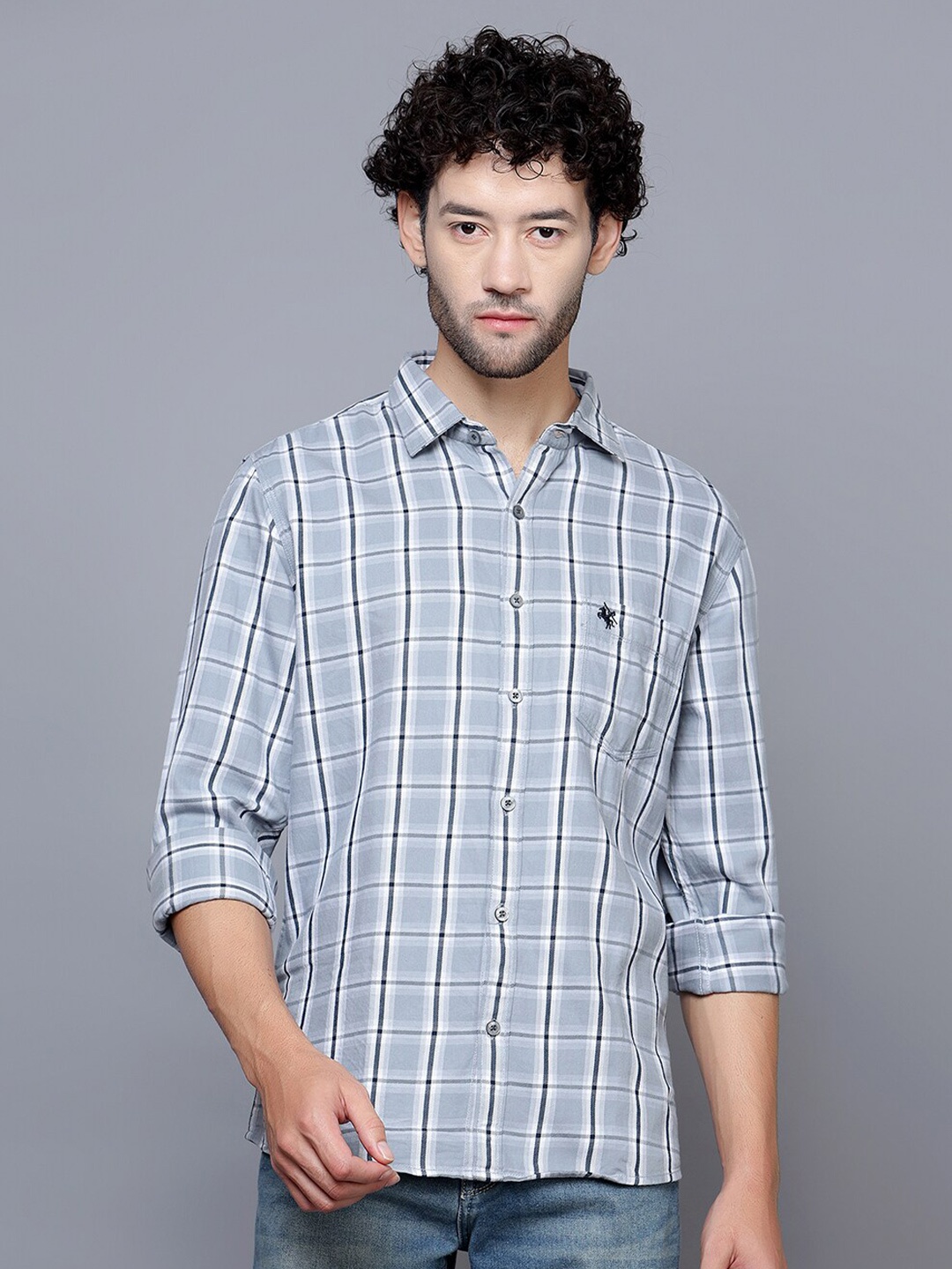 

Cantabil Tartan Checked Casual Cotton Shirt, Grey