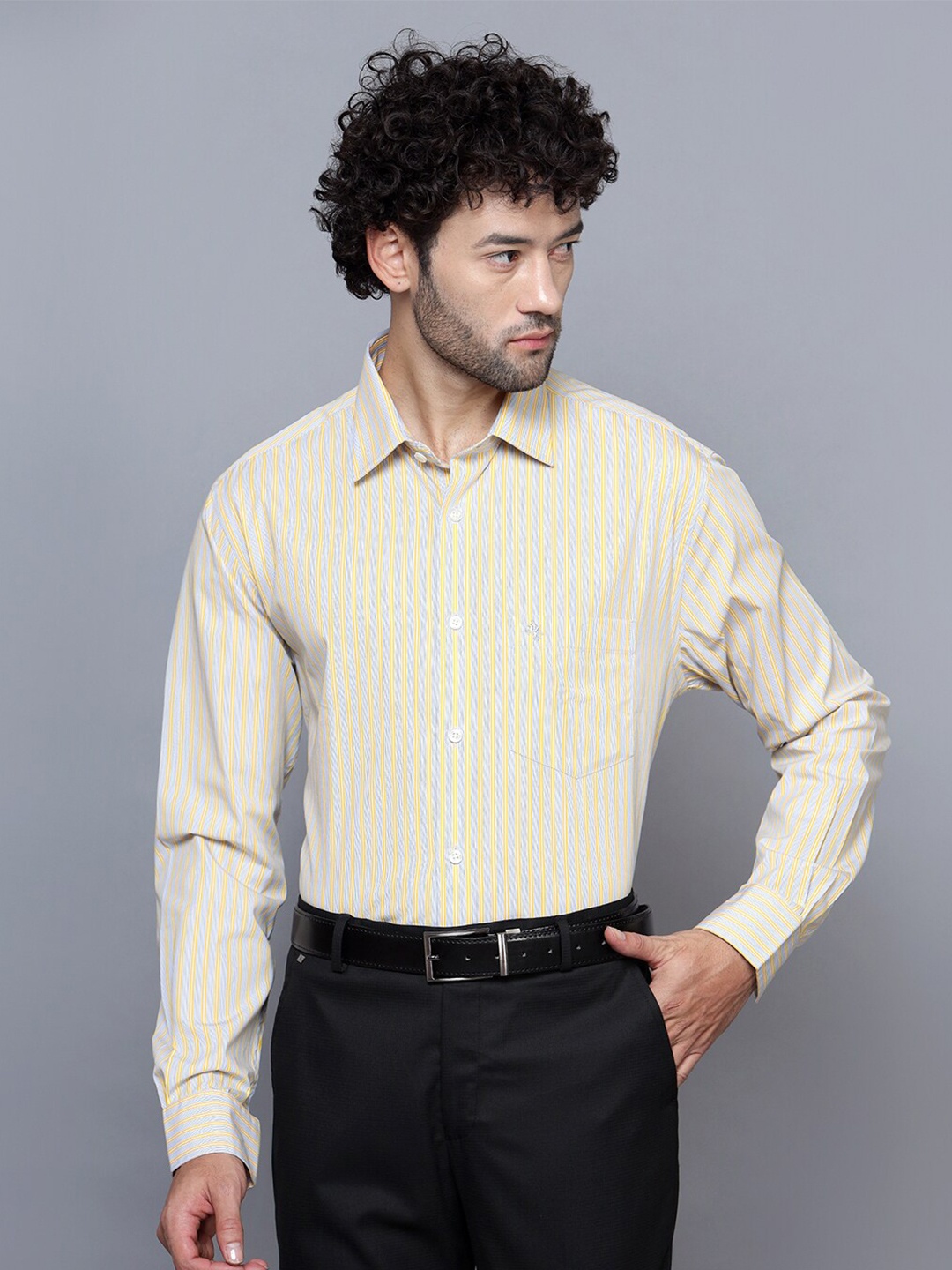 

Cantabil Vertical Striped Formal Cotton Shirt, Yellow