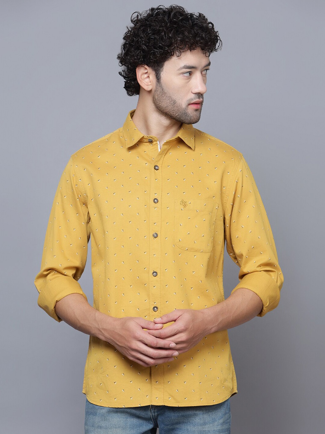 

Cantabil Smart Geometric Printed Cotton Casual Shirt, Mustard