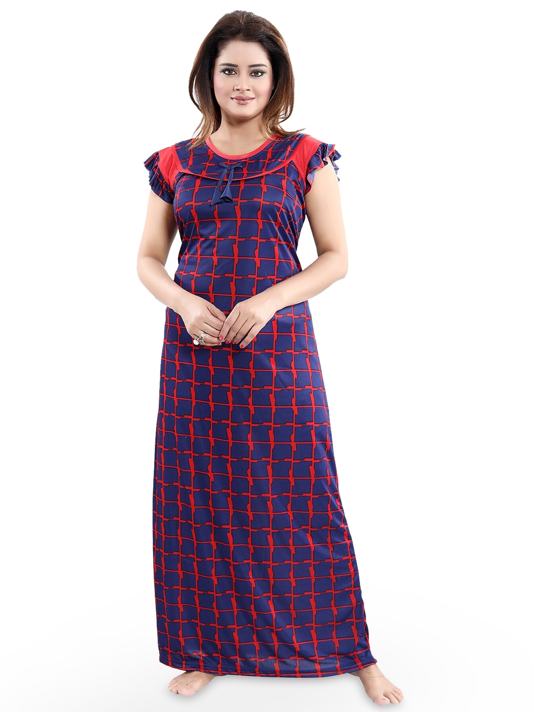 

SHOPPING STATION Checked Satin Maxi Nightdress, Blue