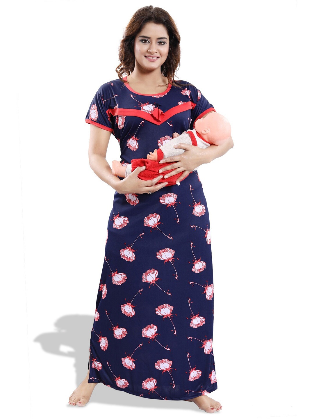 

SHOPPING STATION Floral Printed Satin Maternity Maxi Nightdress, Pink