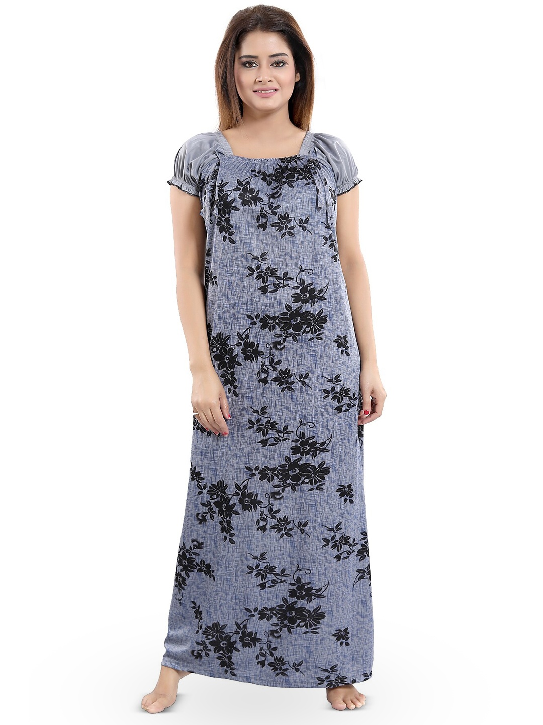 

SHOPPING STATION Floral Printed Satin Maxi Nightdress, Grey