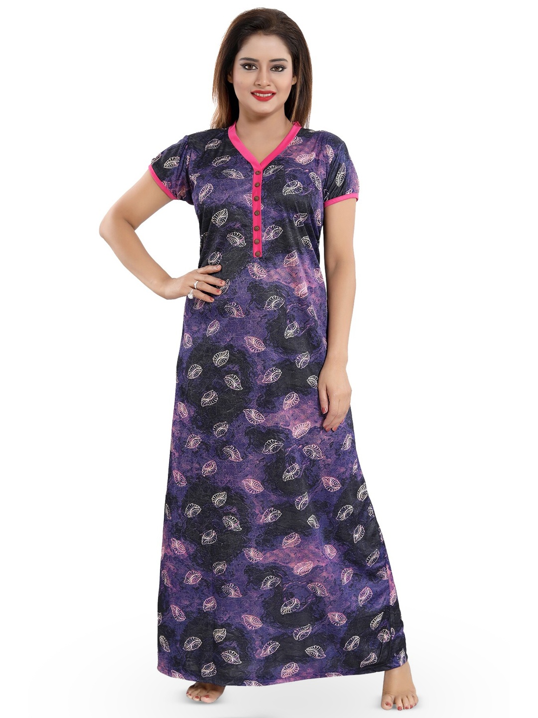 

SHOPPING STATION Floral Printed Satin Maxi Nightdress, Violet