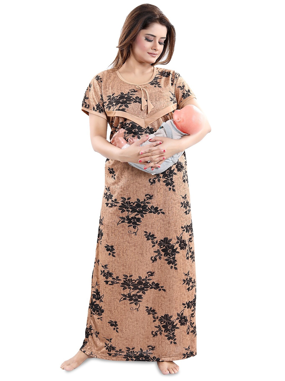 

SHOPPING STATION Floral Printed Satin Maxi Nightdress, Brown