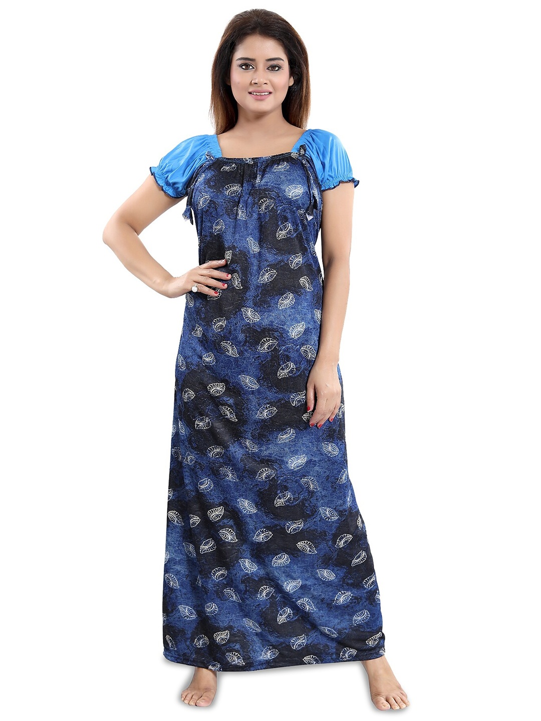 

SHOPPING STATION Floral Printed Satin Maxi Nightdress, Blue
