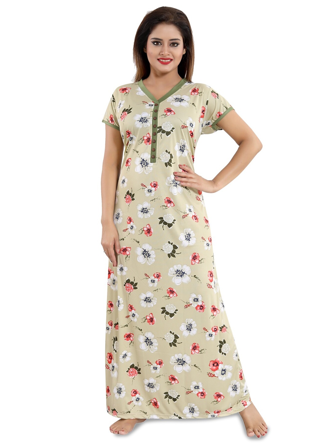 

SHOPPING STATION Floral Printed Satin Maxi Nightdress, Green