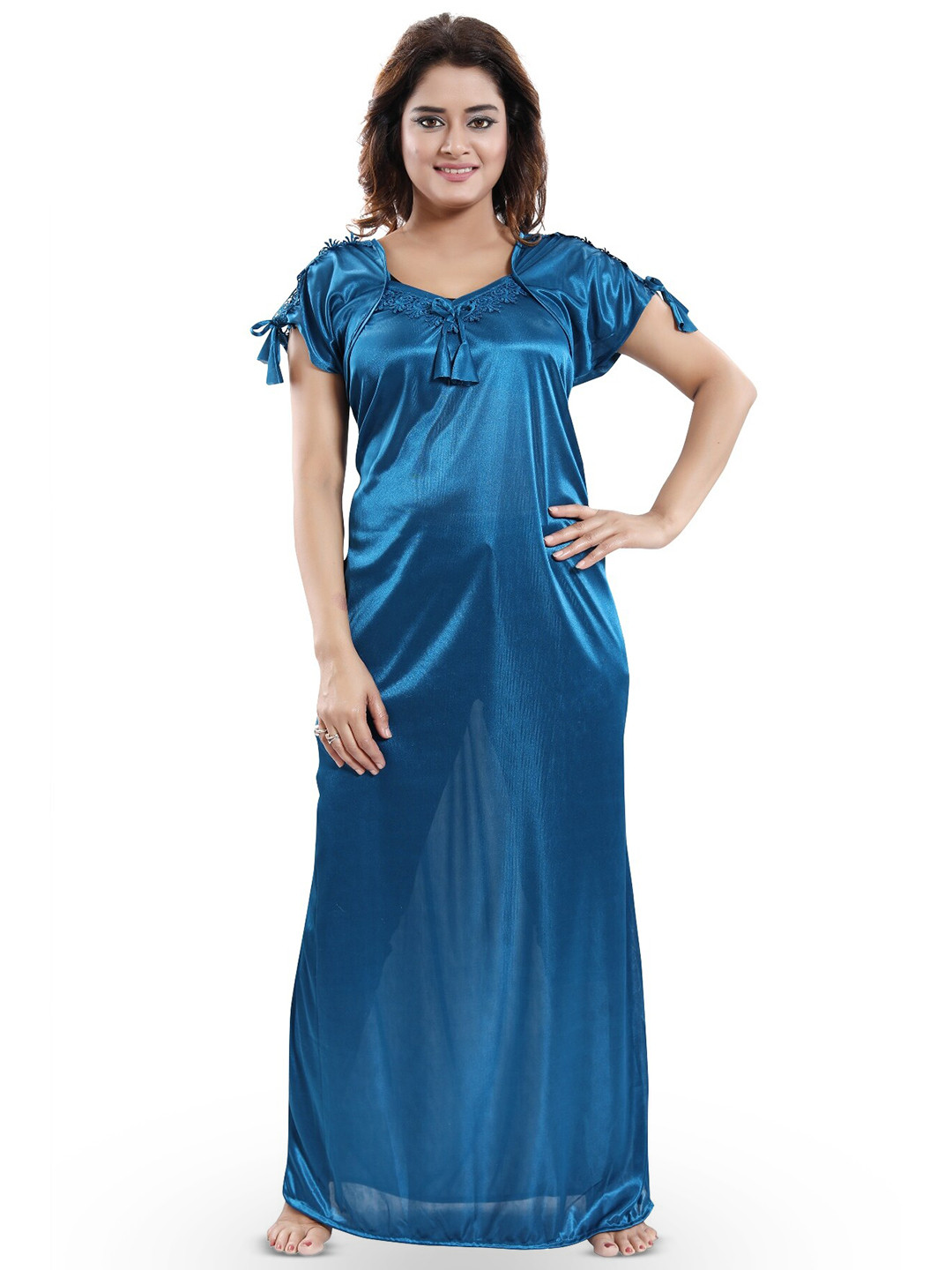 

SHOPPING STATION Round Neck Satin Maxi Nightdress, Blue