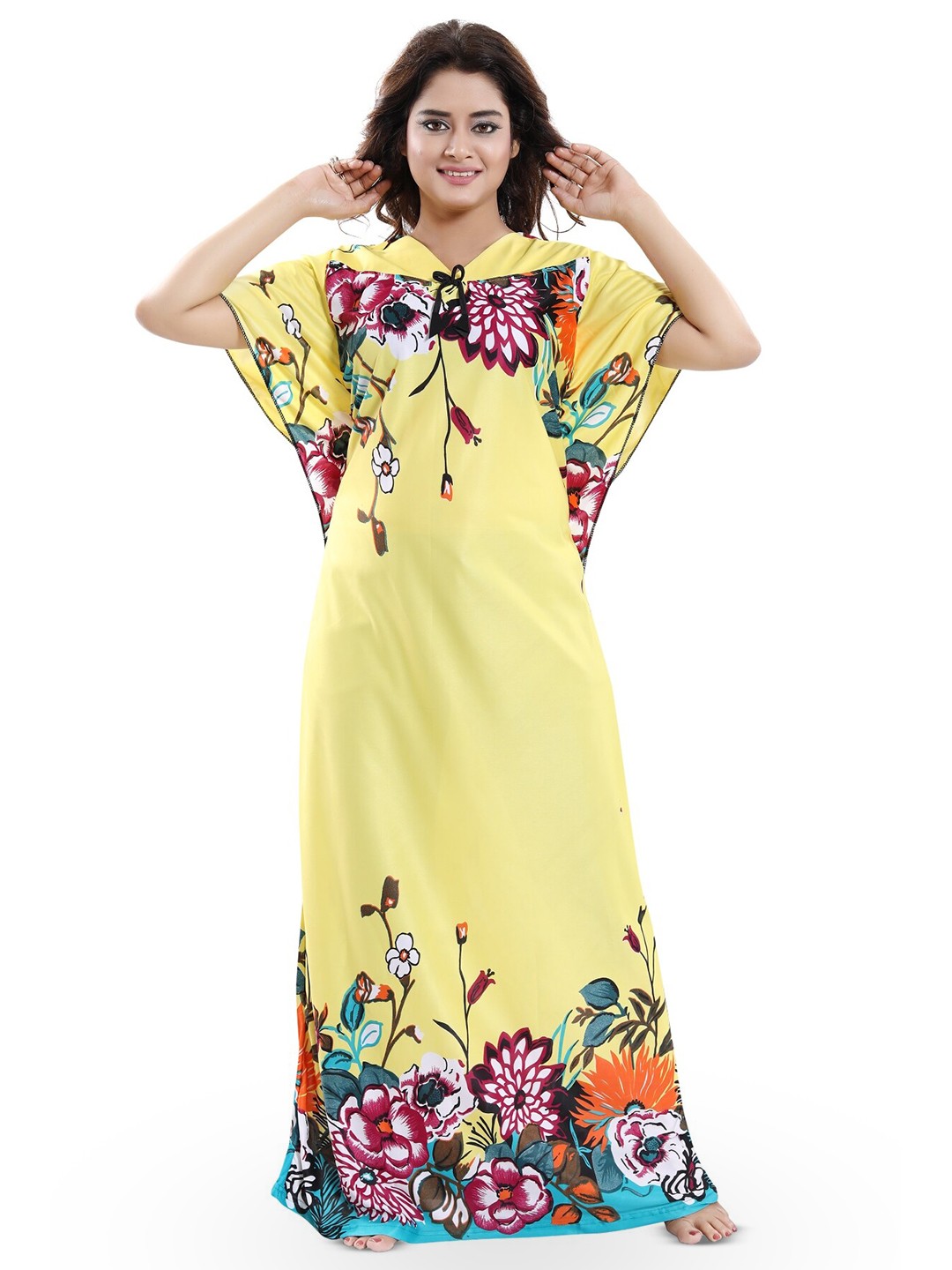 

SHOPPING STATION Floral Printed Satin Maxi Nightdress, Yellow