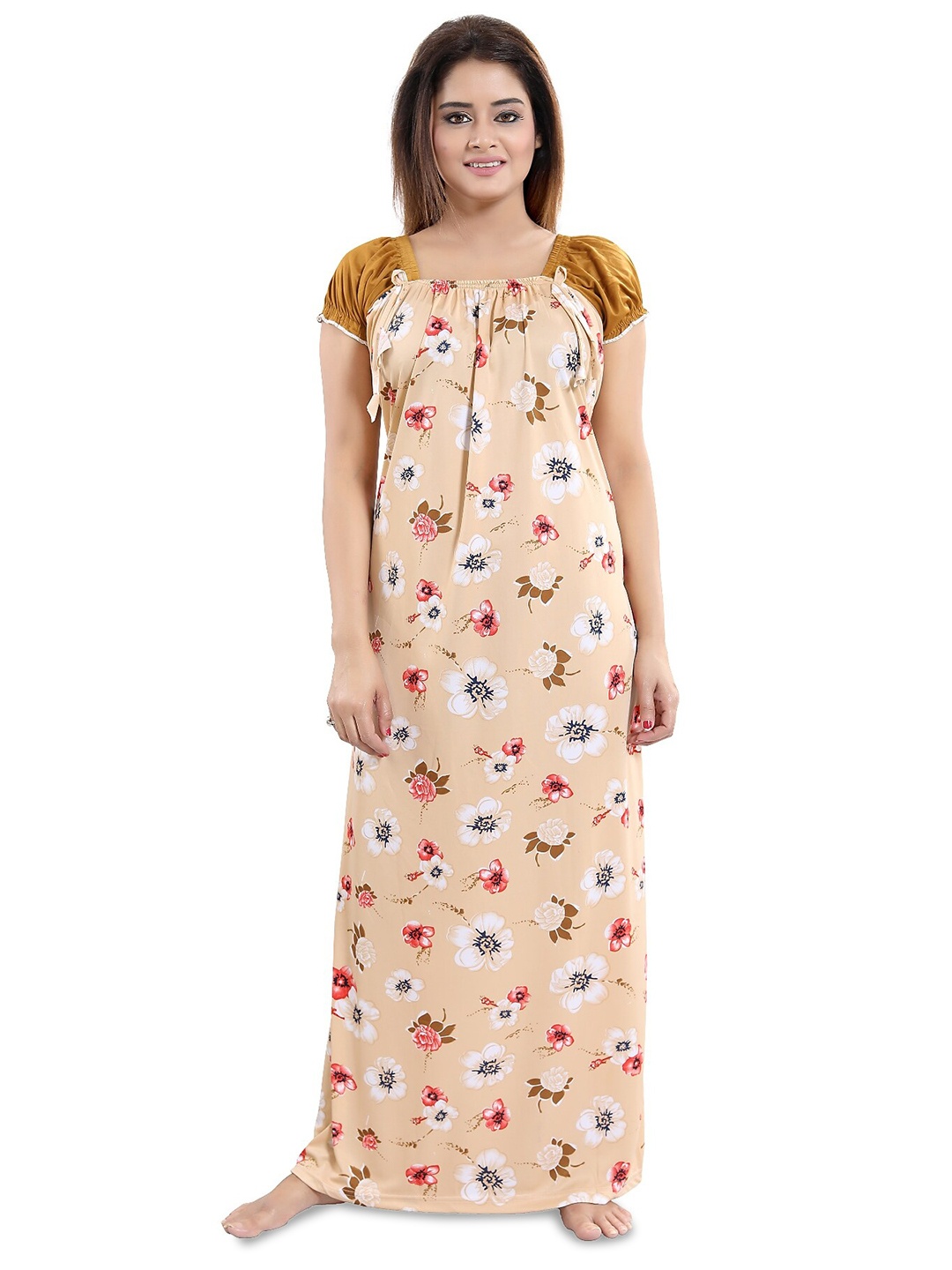 

SHOPPING STATION Floral Printed Satin Maxi Nightdress, Cream