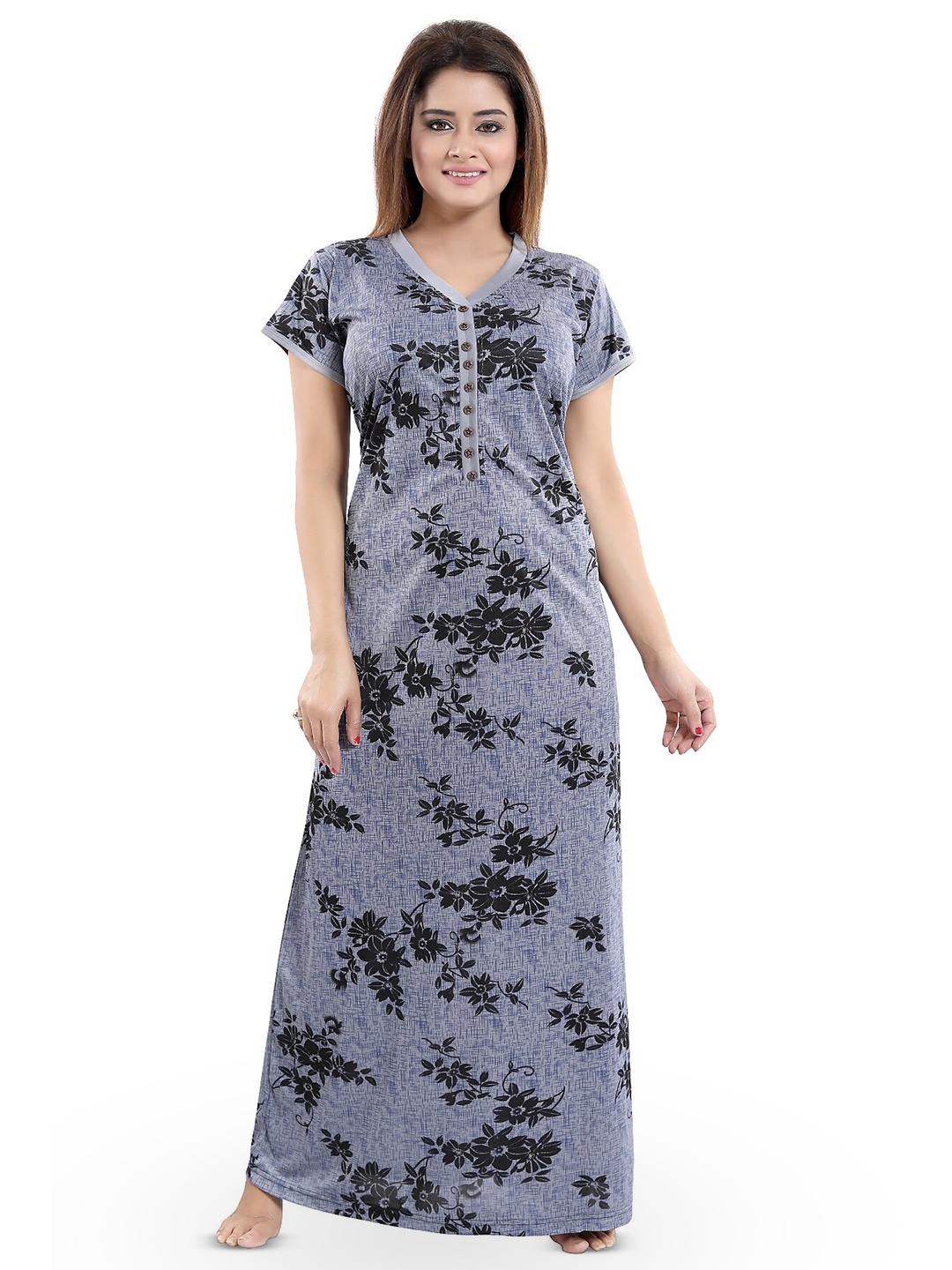 

SHOPPING STATION Floral Printed Satin Maxi Nightdress, Grey