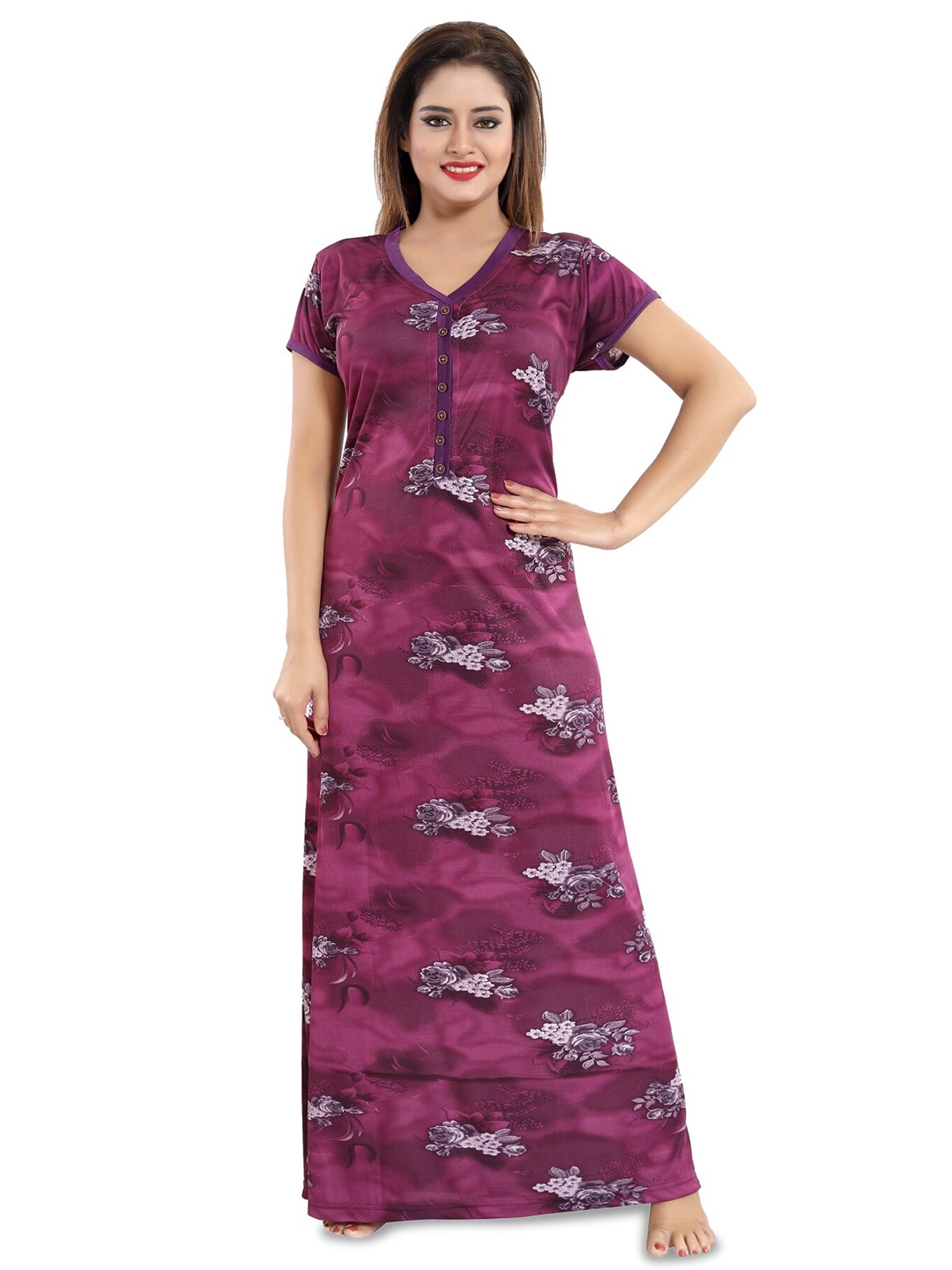 

SHOPPING STATION Floral Printed Satin Maxi Nightdress, Purple