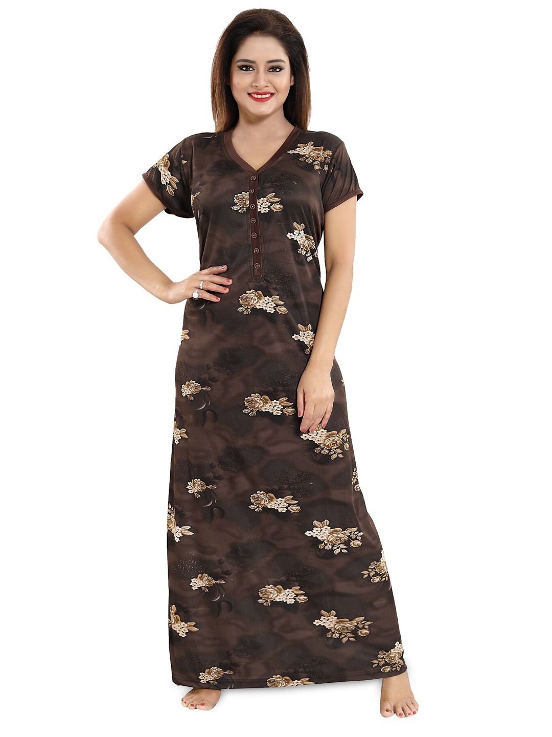 

SHOPPING STATION Floral Printed Satin Maxi Nightdress, Brown