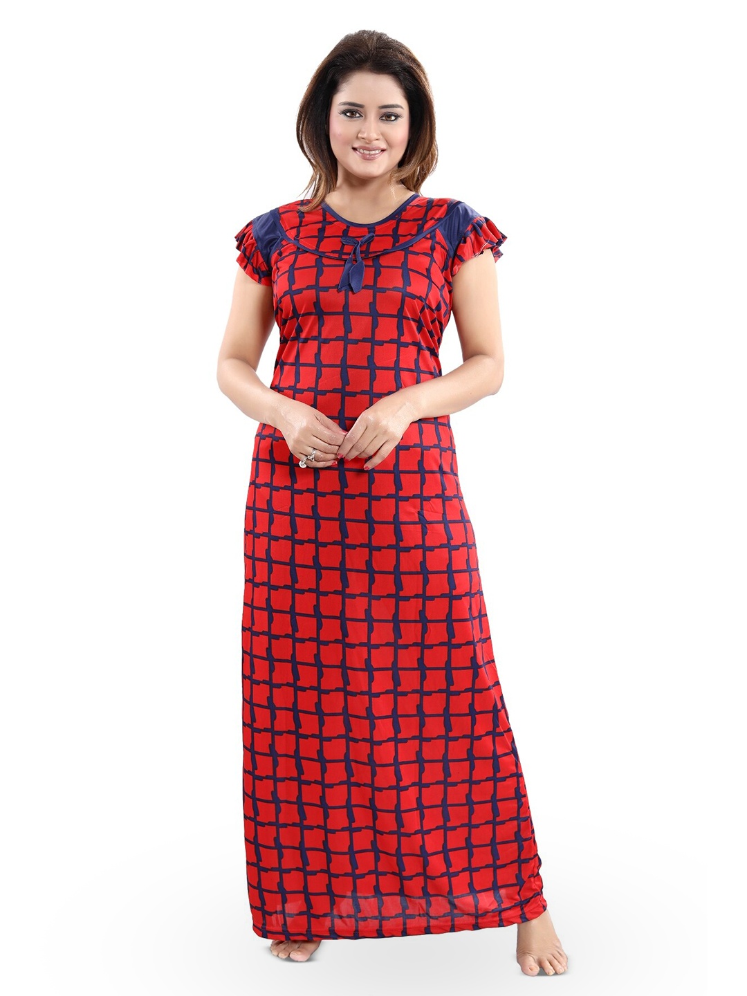 

SHOPPING STATION Checked Satin Maxi Nightdress, Red