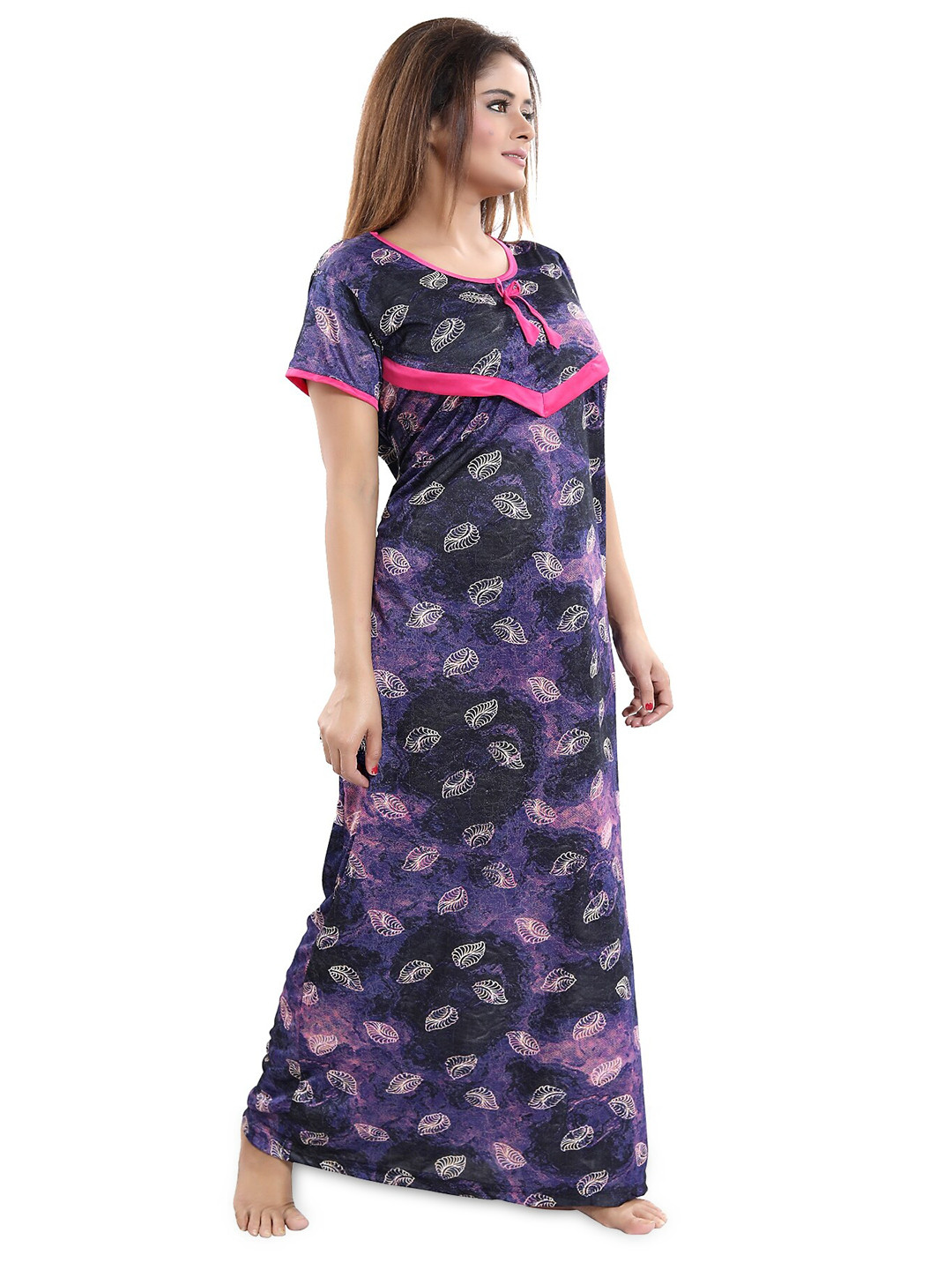 

SHOPPING STATION Floral Printed Satin Maxi Nightdress, Purple