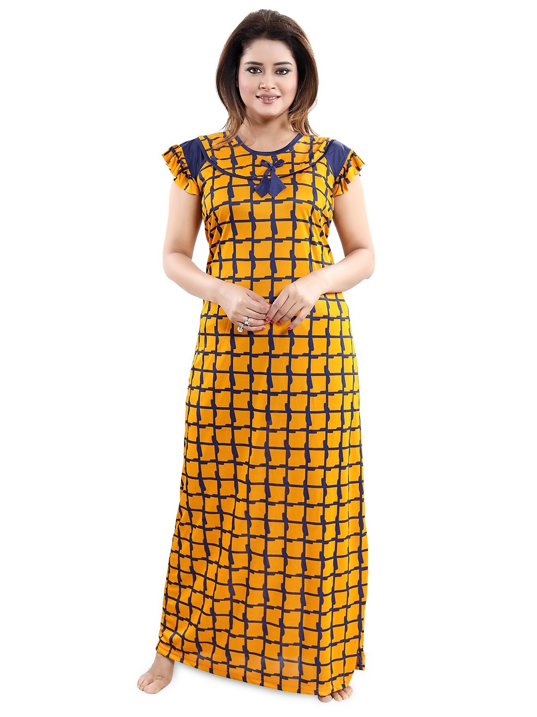 

SHOPPING STATION Checked Satin Maxi Nightdress, Yellow