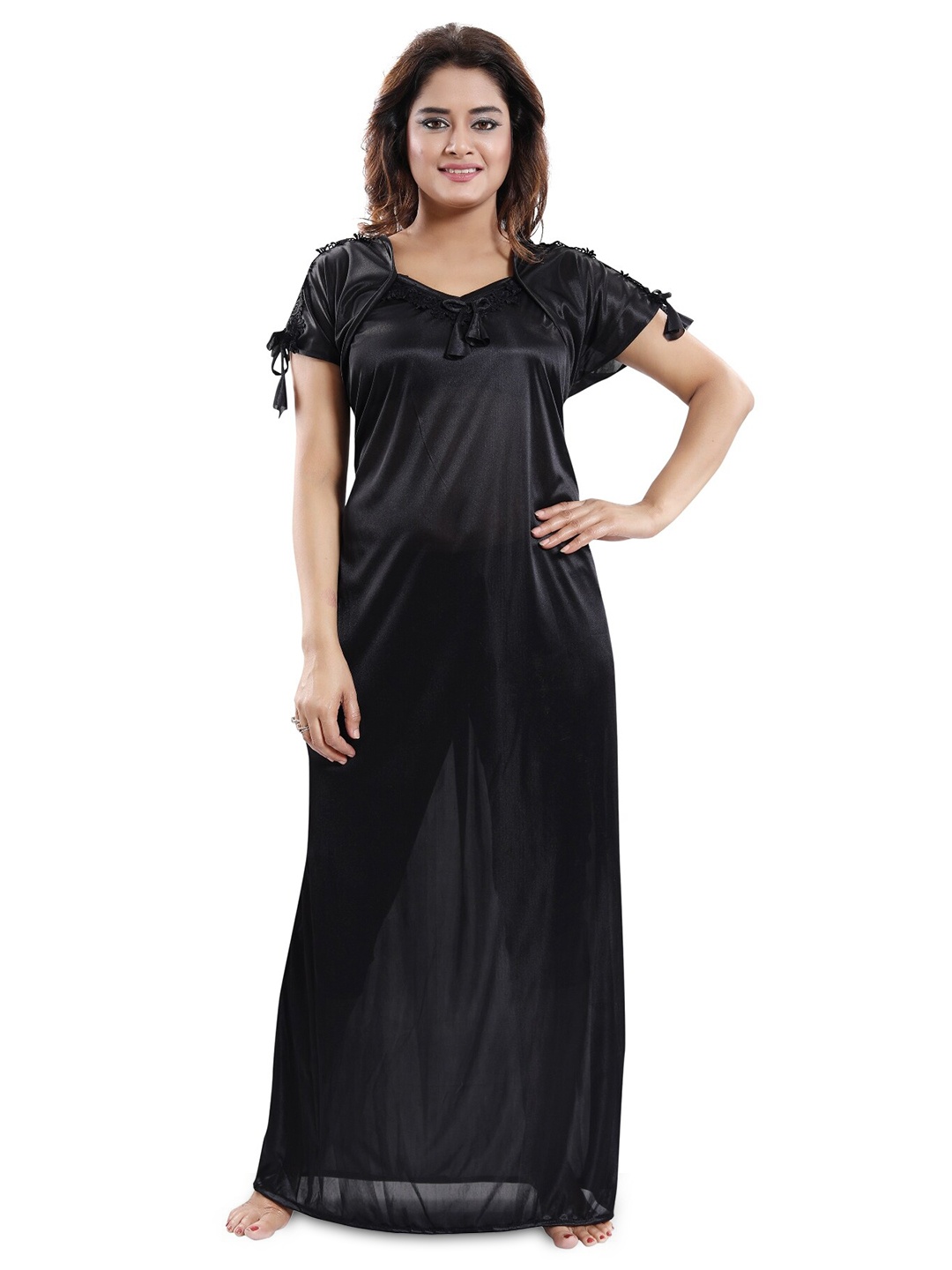

SHOPPING STATION Square Neck Satin Maxi Nightdress, Black
