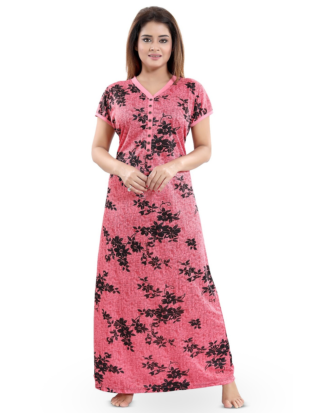 

SHOPPING STATION Floral Printed Satin Maxi Nightdress, Peach