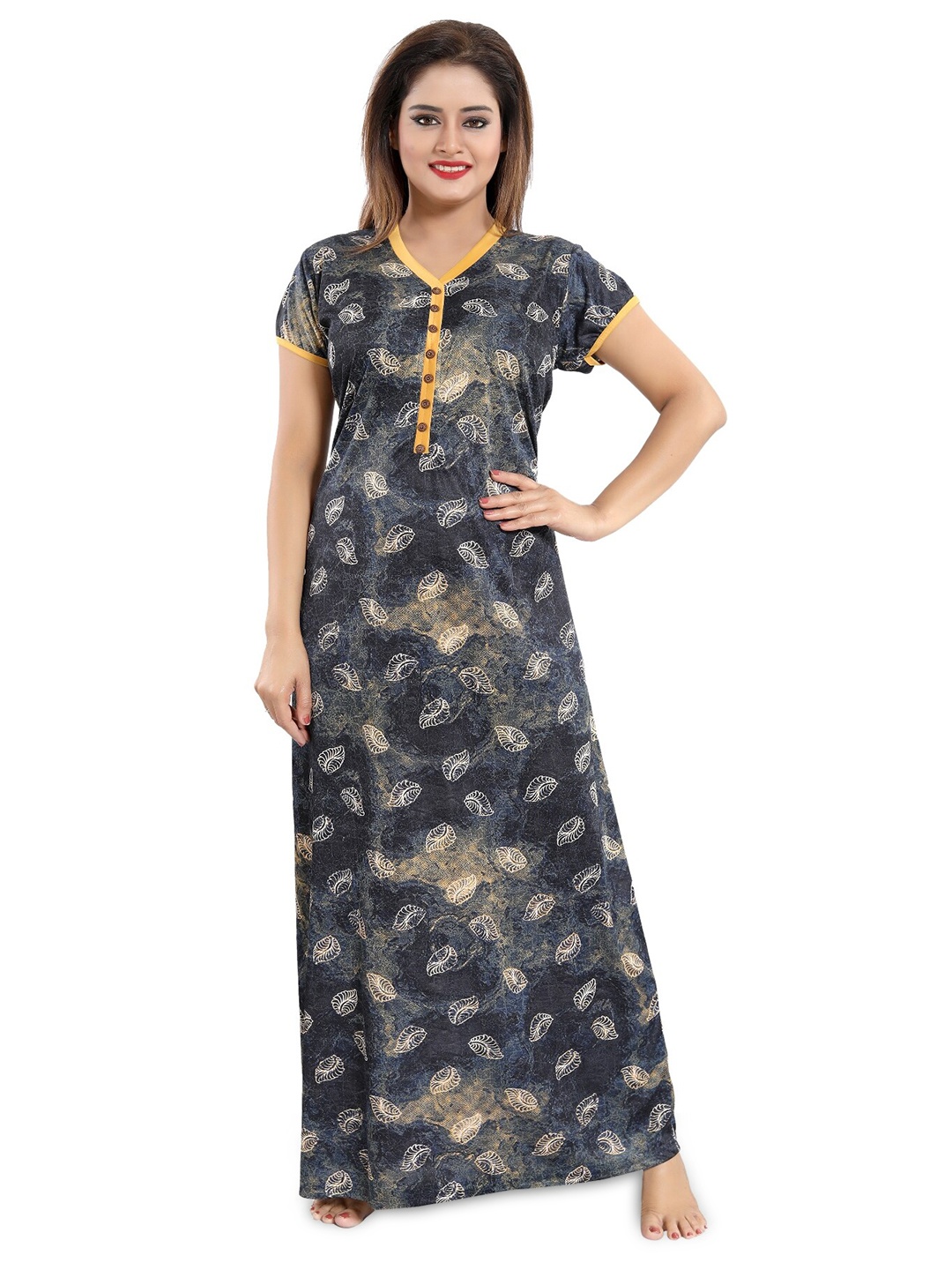 

SHOPPING STATION Floral Printed Satin Maxi Nightdress, Yellow