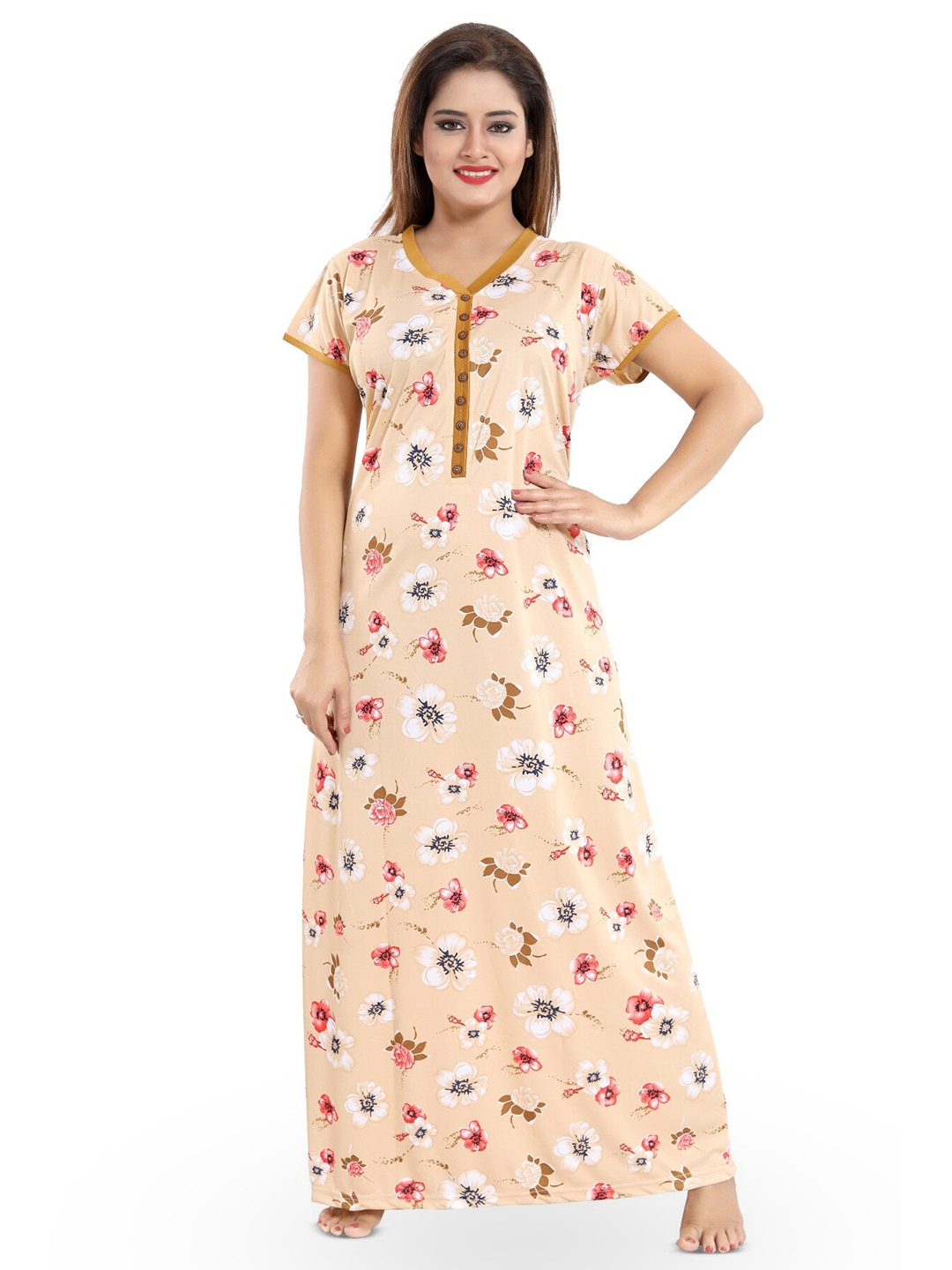

SHOPPING STATION Floral Printed Satin Maxi Nightdress, Beige