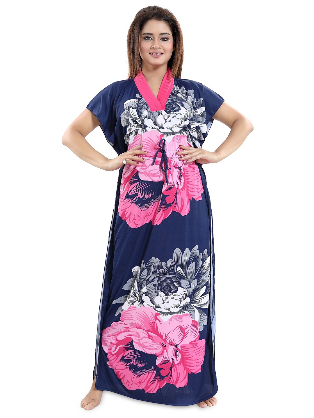 

SHOPPING STATION Floral Printed Satin Kaftan Maxi Nightdress, Blue