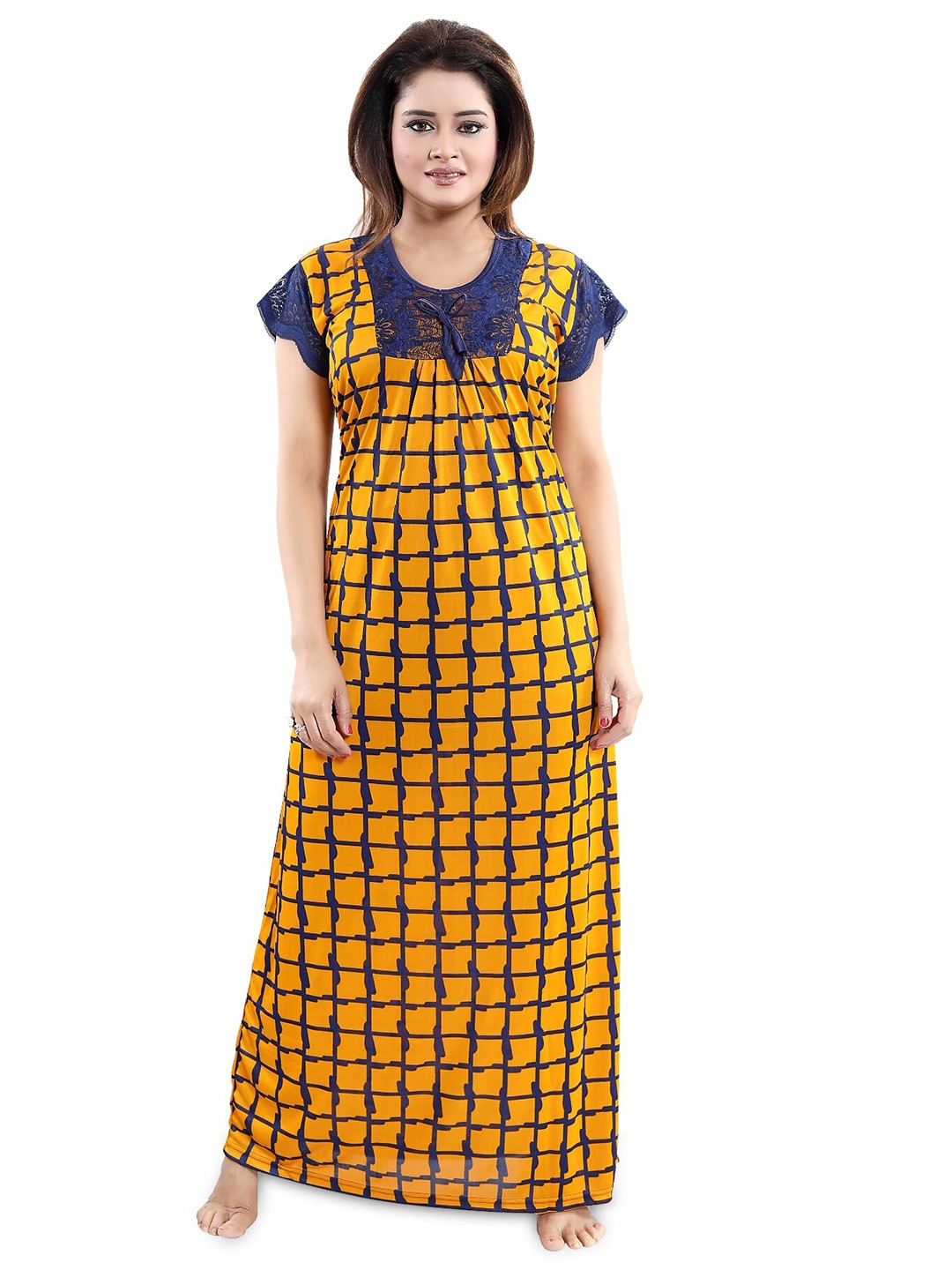 

SHOPPING STATION Checked Satin Maxi Nightdress, Yellow