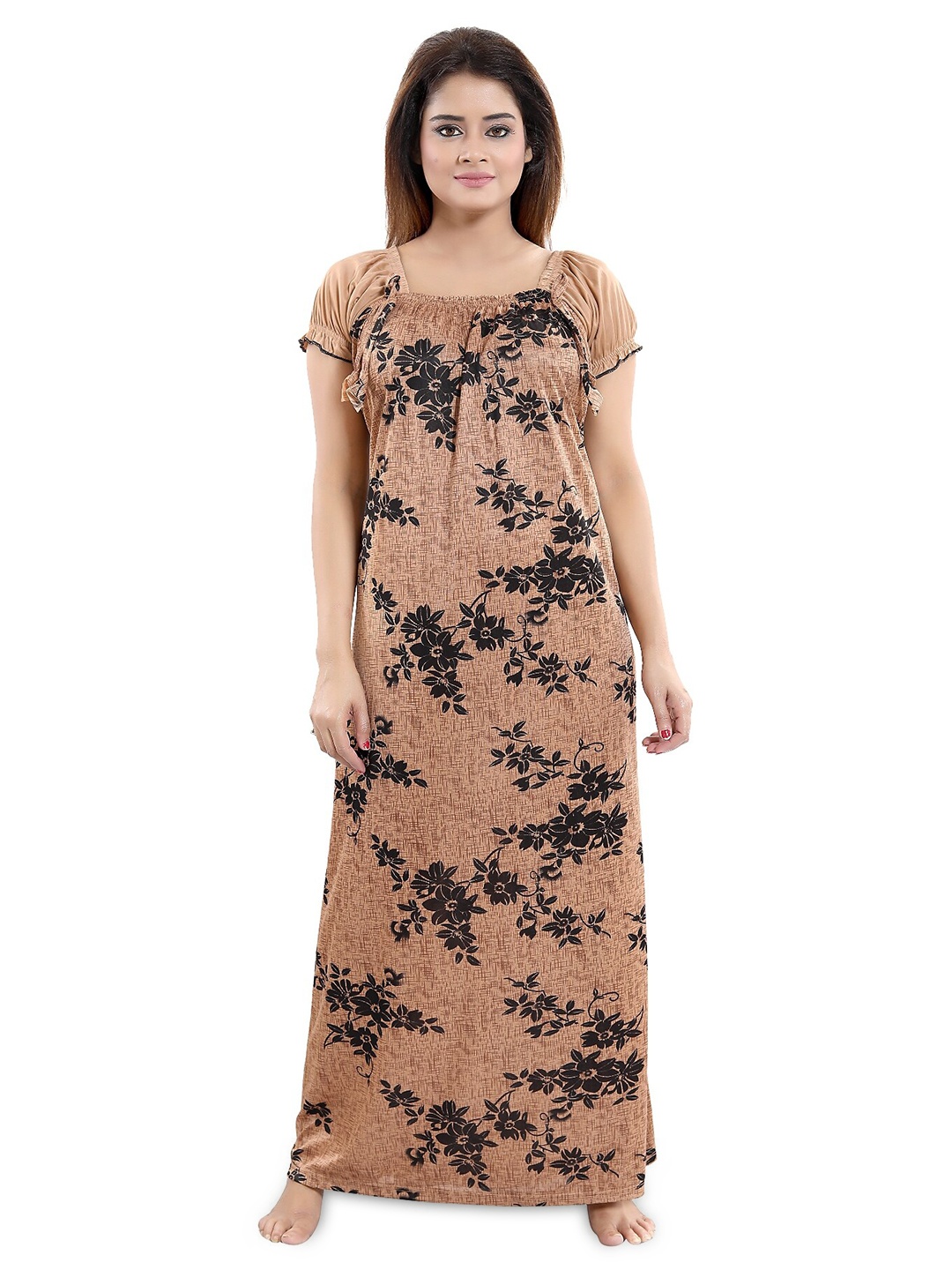 

SHOPPING STATION Floral Printed Satin Maxi Nightdress, Brown