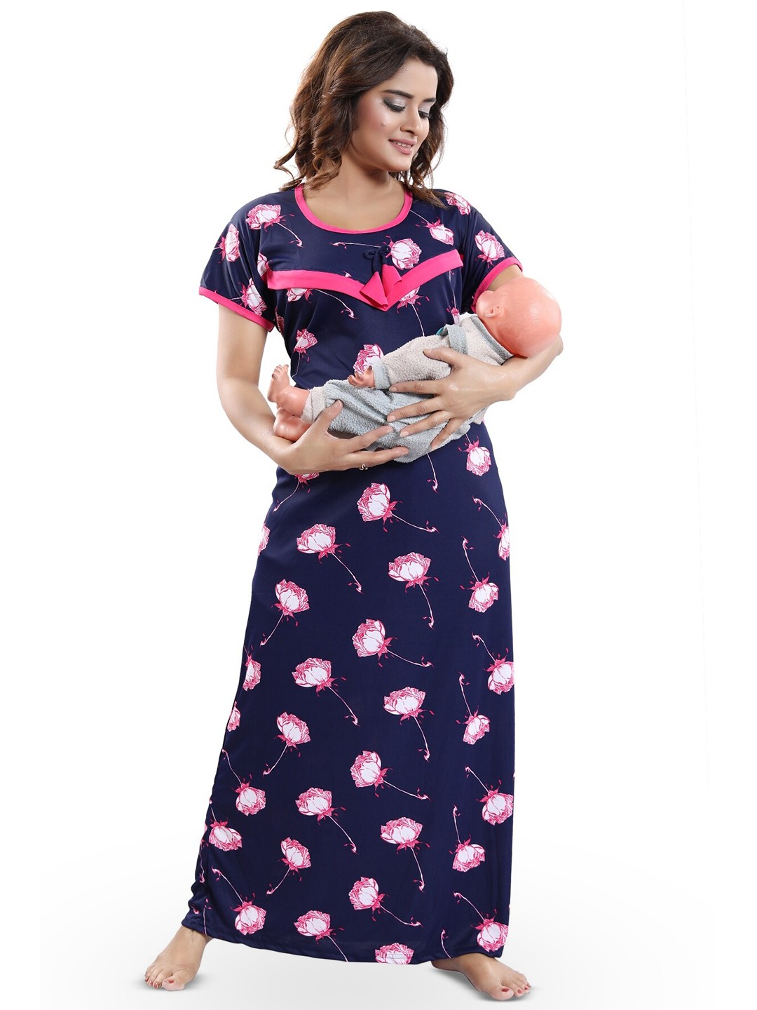 

SHOPPING STATION Floral Printed Satin Maxi Nightdress, Navy blue