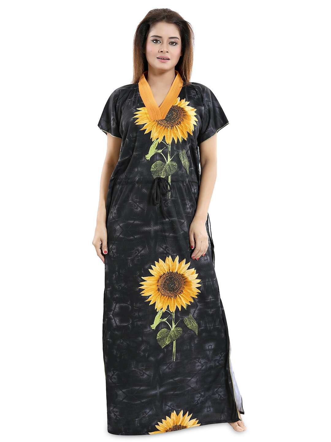 

SHOPPING STATION Floral Printed Satin Kaftan Maxi Nightdress, Yellow