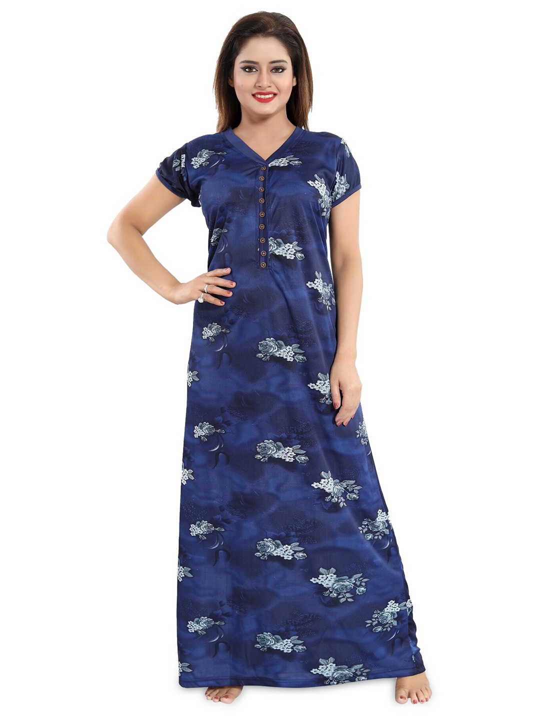 

SHOPPING STATION Floral Printed Satin Maxi Nightdress, Blue