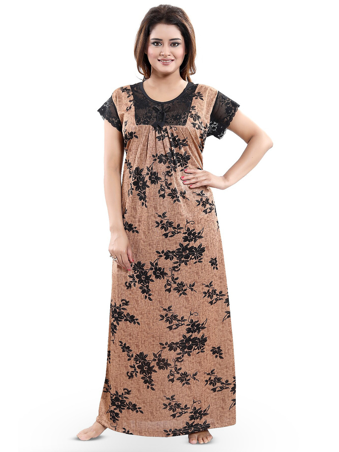 

SHOPPING STATION Floral Printed Satin Maxi Nightdress, Brown