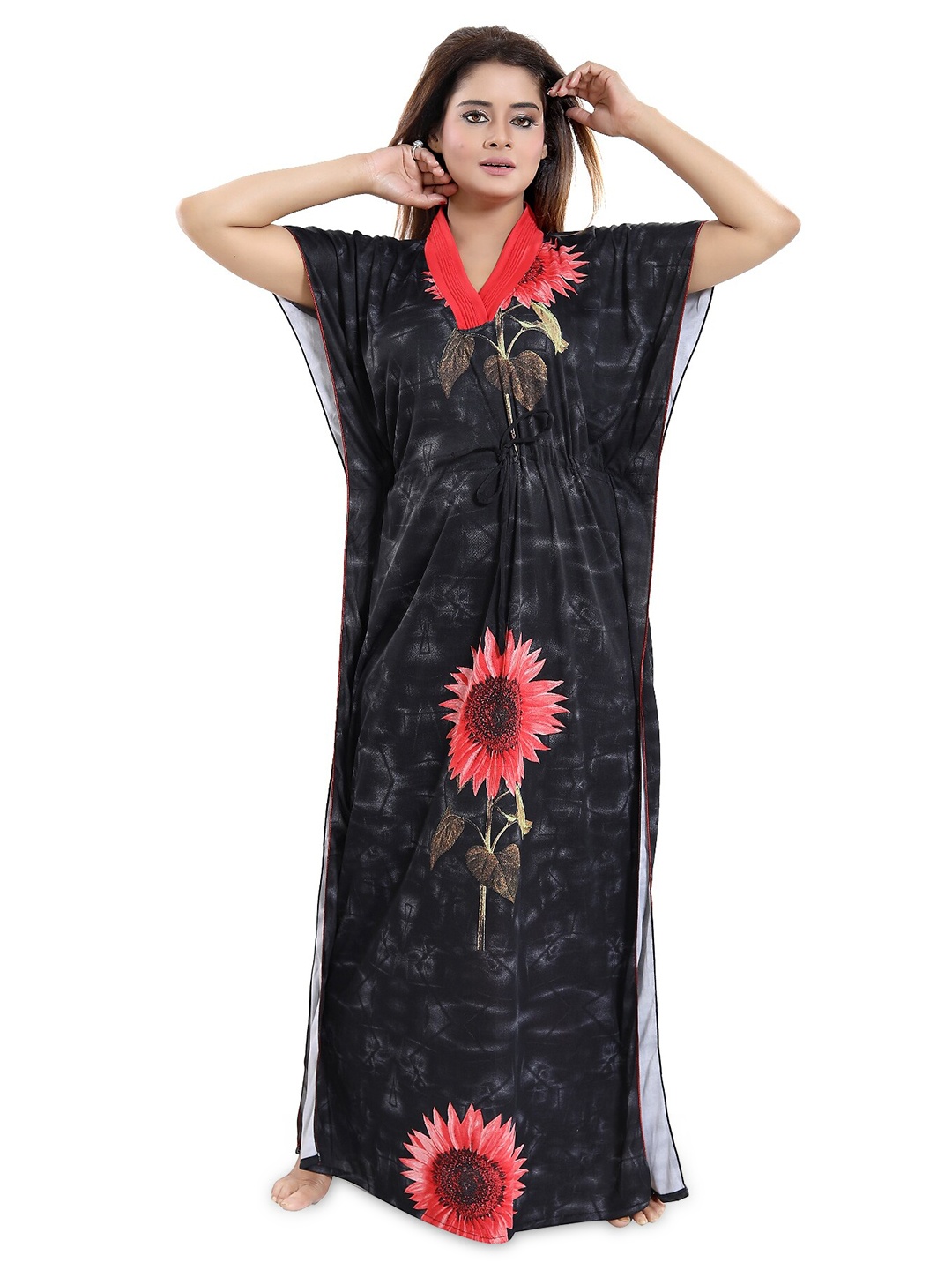 

SHOPPING STATION Floral Printed Satin Maxi Nightdress, Black