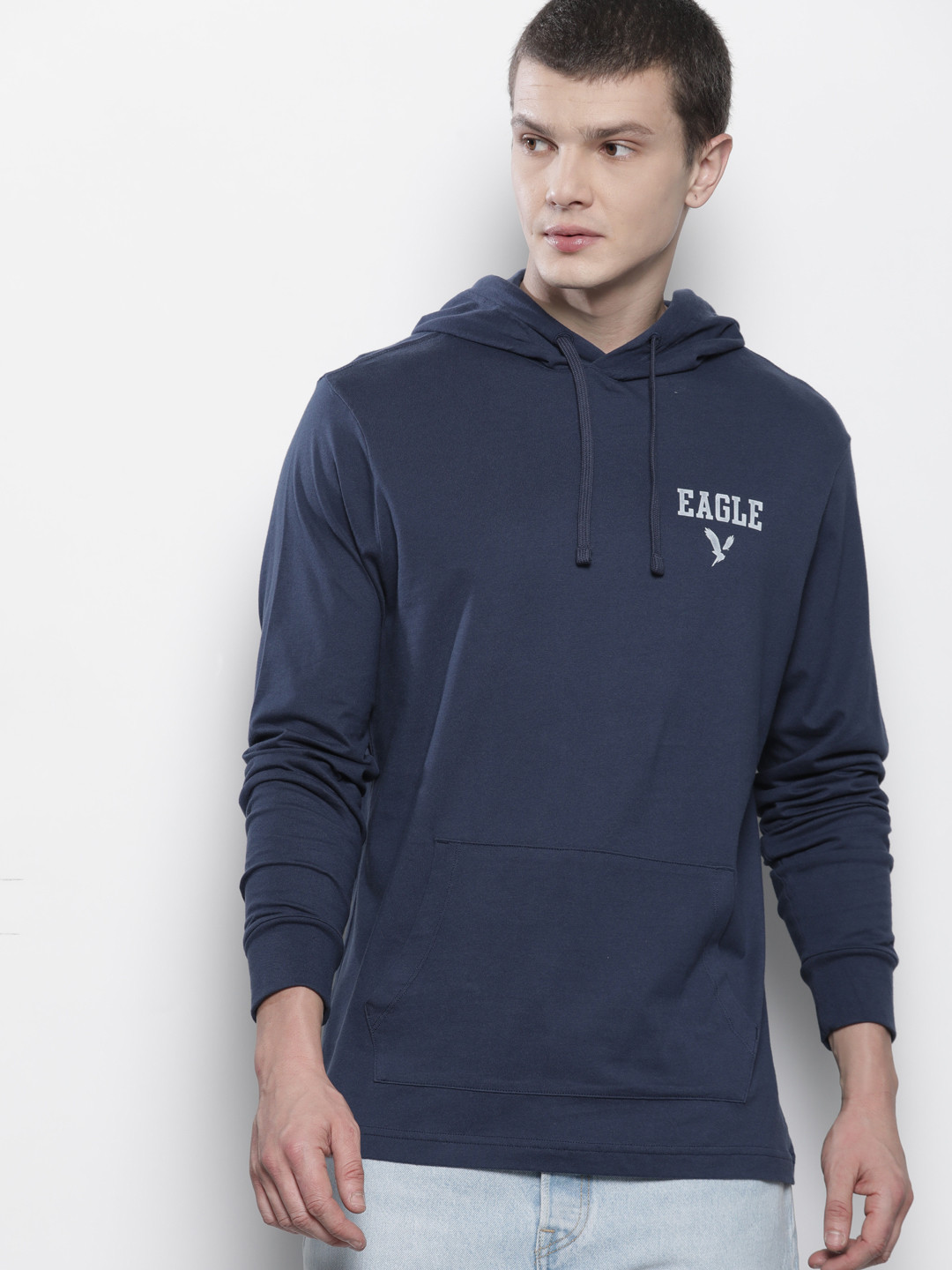

AMERICAN EAGLE OUTFITTERS Printed Pure Cotton Hooded Sweatshirt, Navy blue