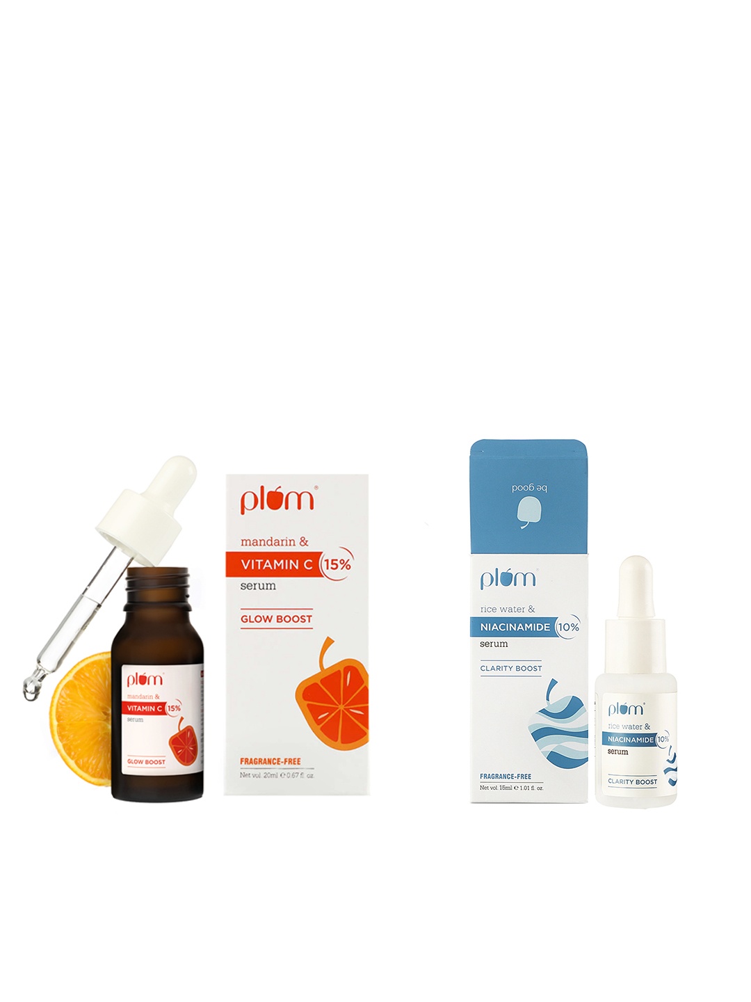 

Plum Set of 2 Face Serum - Vitamin C with Mandarin 20ml & Niacinamide with Rice Water 15ml, White