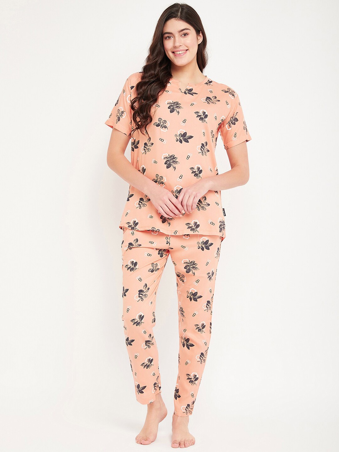 

FirstKrush Floral Printed Night Suit, Peach