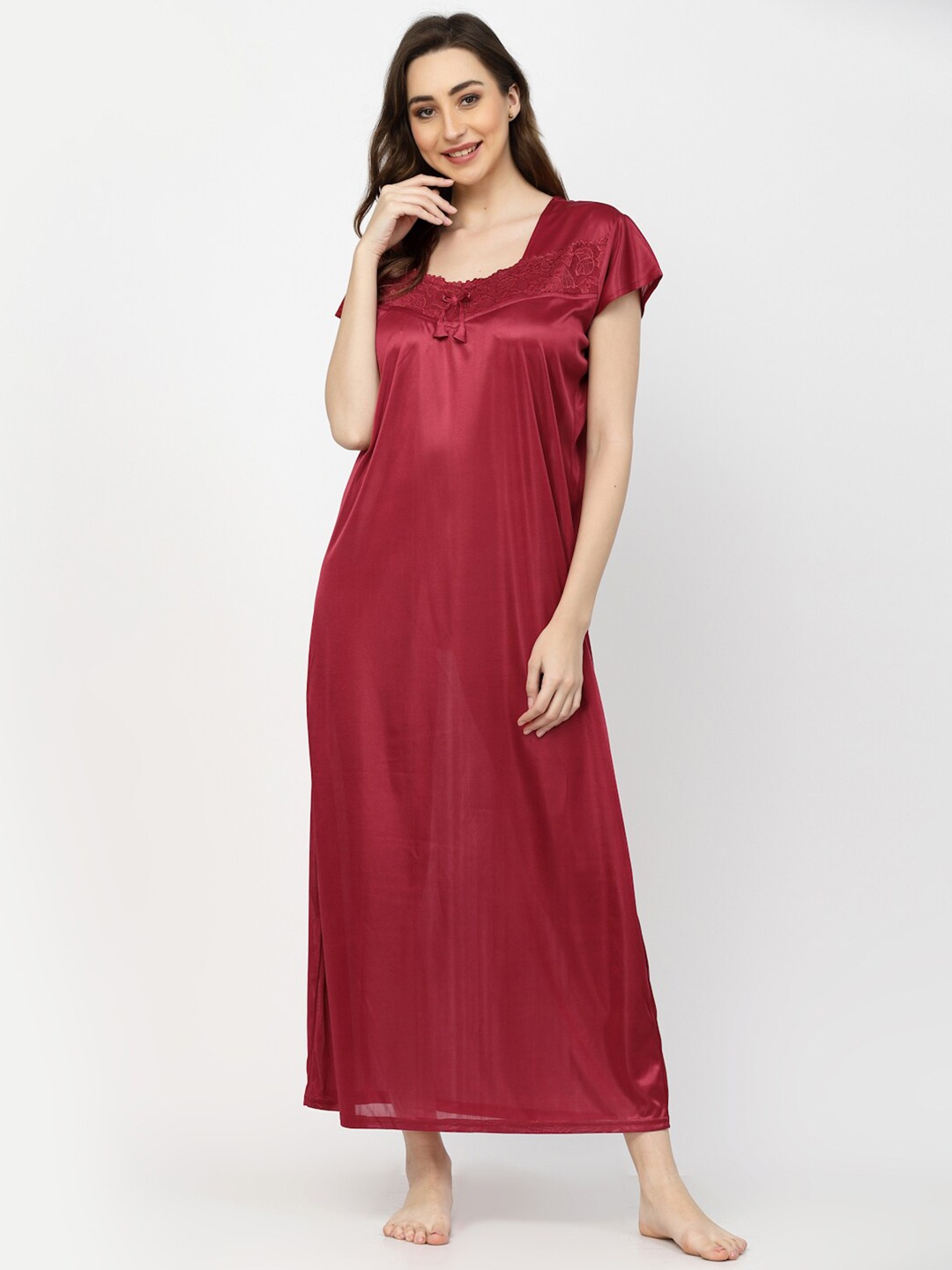 

Arrabi Square Neck Satin Maxi Nightdress, Maroon