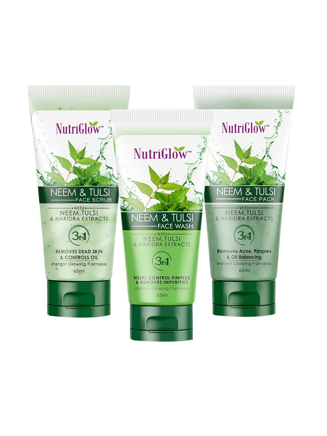 

NutriGlow Set Of 3 Neem & Tulsi Skin Care Gift Set 65ml Each, Green