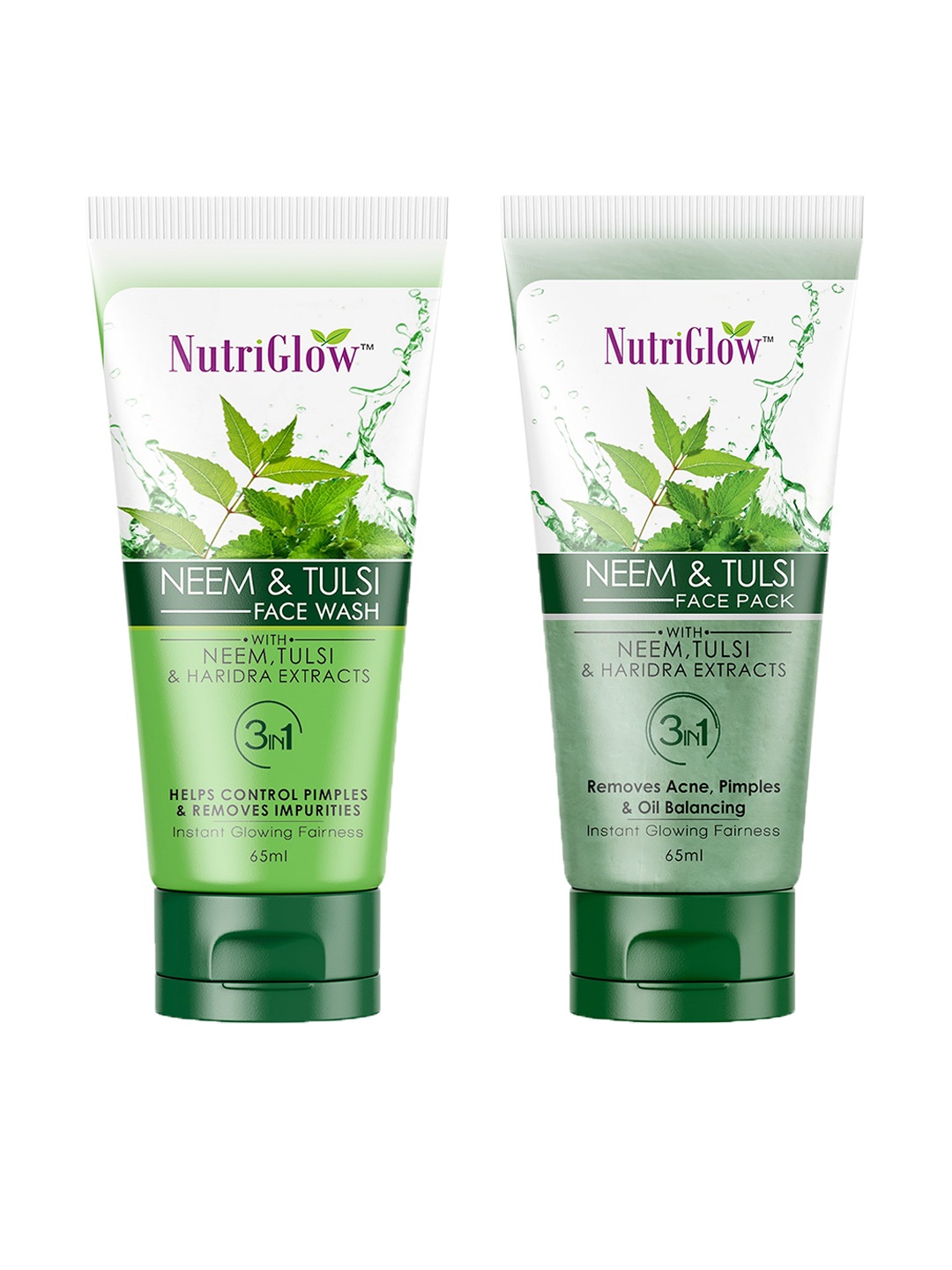 

NutriGlow Neem & Tulsi Face Wash & Face Pack For Pimple Free Skin-65 ml Each, Green