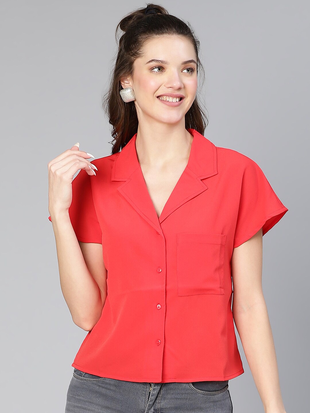 

Oxolloxo Cuban Collar Standard Formal Shirt, Red