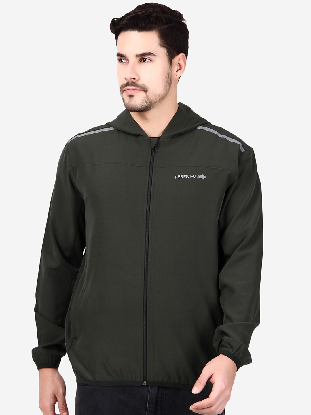 

PERFKT-U Hooded Windcheater Rapid-Dry Running Sporty Jacket, Olive