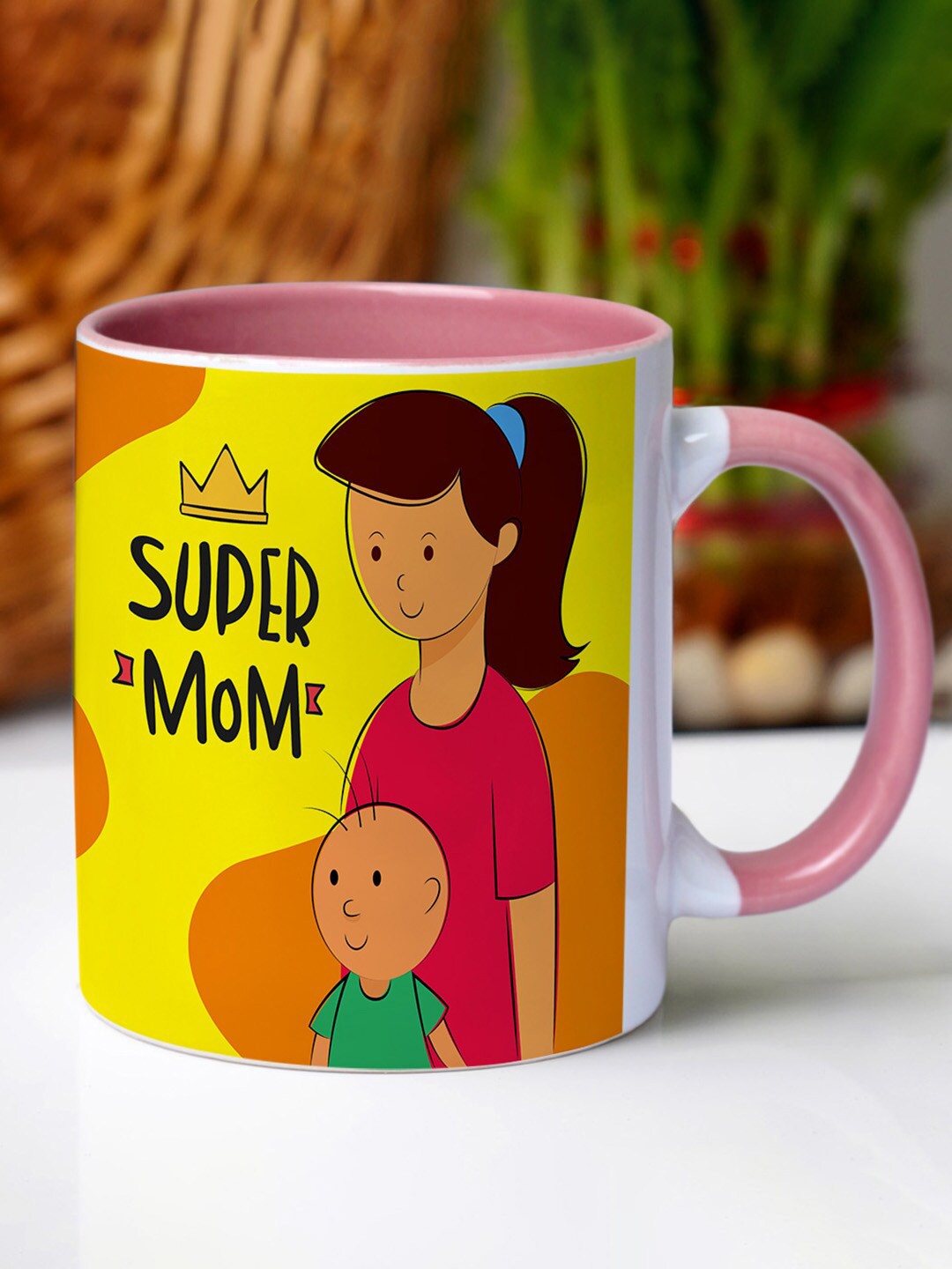 

Crazy Corner Mother's Day Yellow & Pink Printed Ceramic Glossy Coffee Mug - 350 ML
